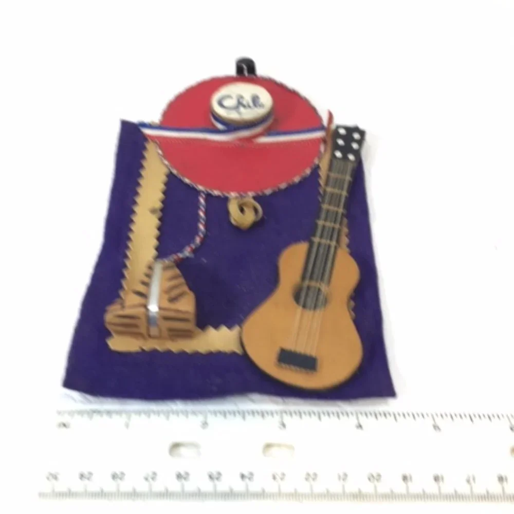VTG Chile Hanging Table Souvenir Hat Guitar Boots w/Spurs on Felt  4.25